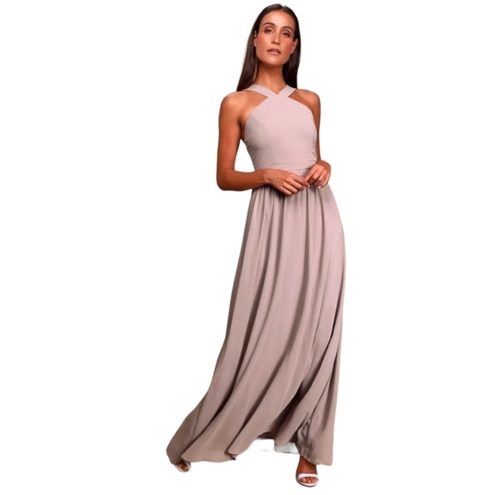 Lulu's Lavender Gray Air of Romance Chiffon Maxi Dress Size Large